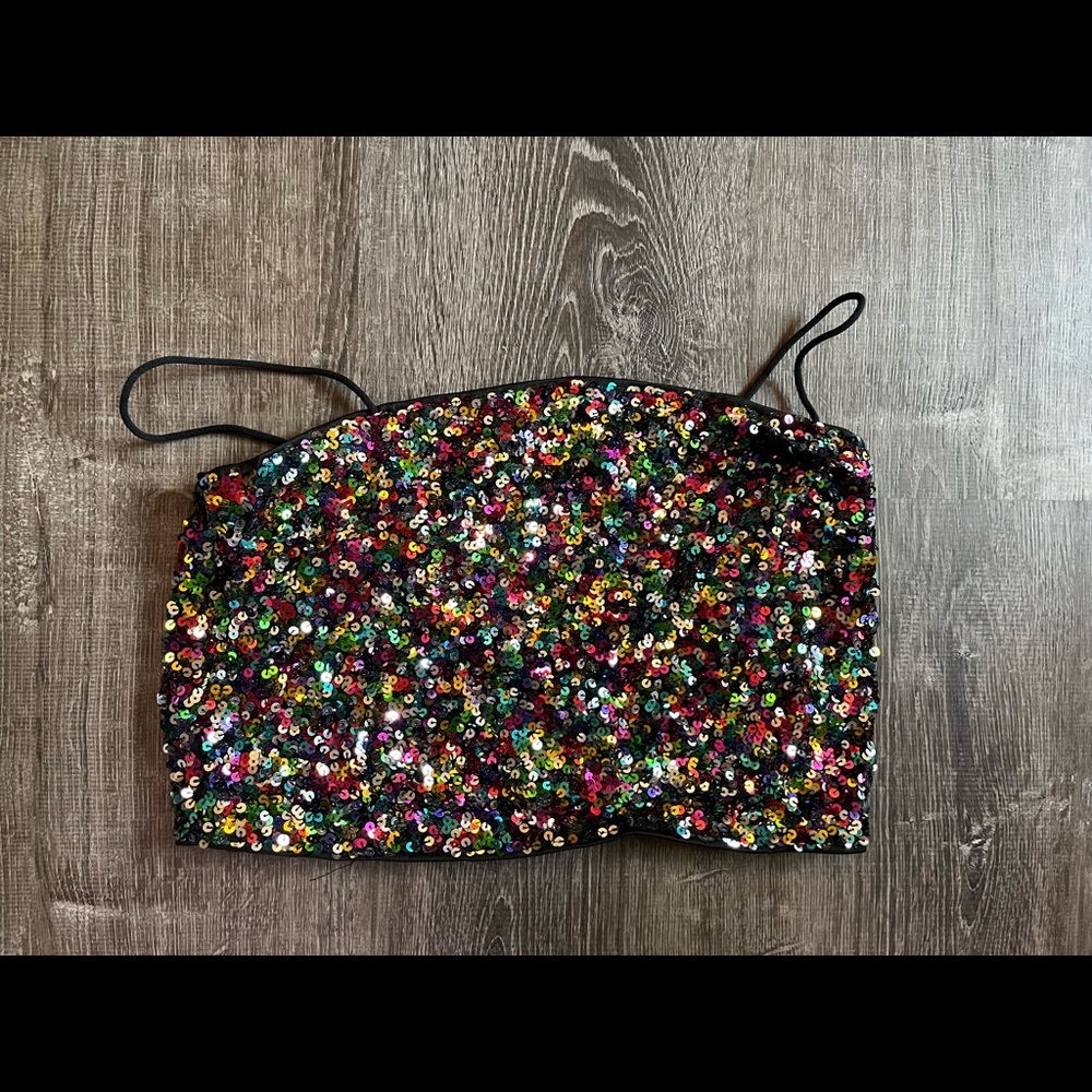 SHEIN | sold out!!! Multi-color sequin cropped tank with thin straps